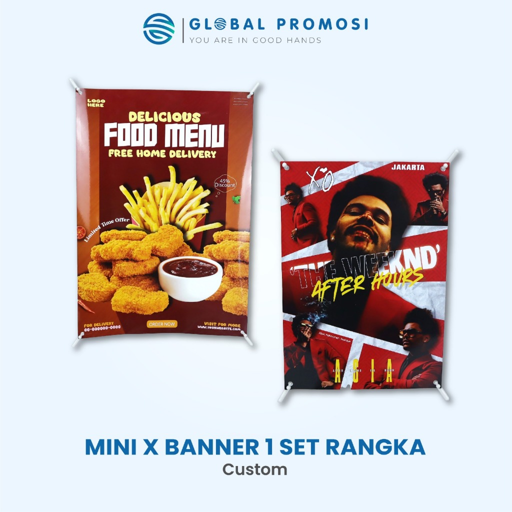 Mini X Banner Custom A4 A3 + Stand | Banner Meja Promosi Cafe Event Display