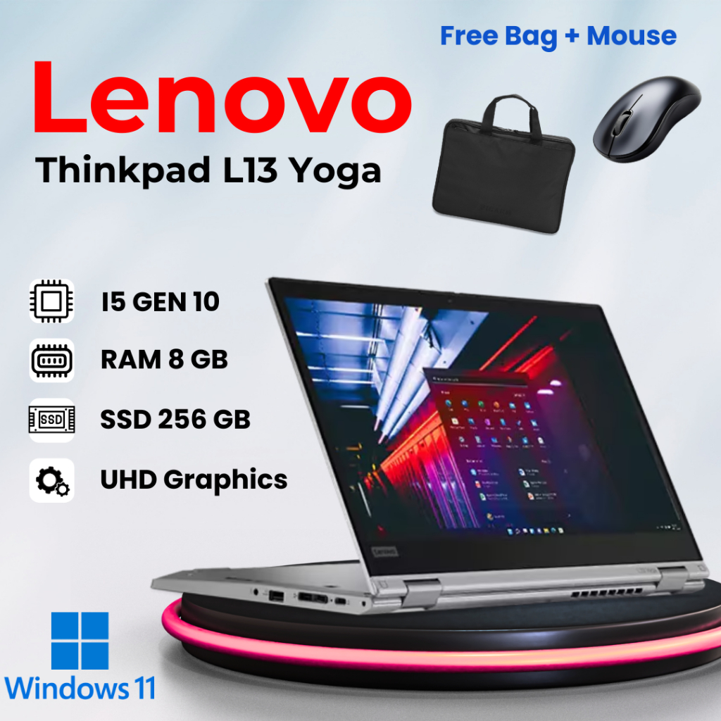 Lenovo ThinkPad L13 Yoga i5 Gen 10 8/256 13" Windows 11 Laptop Bekas Seken Bergaransi Free Mouse dan
