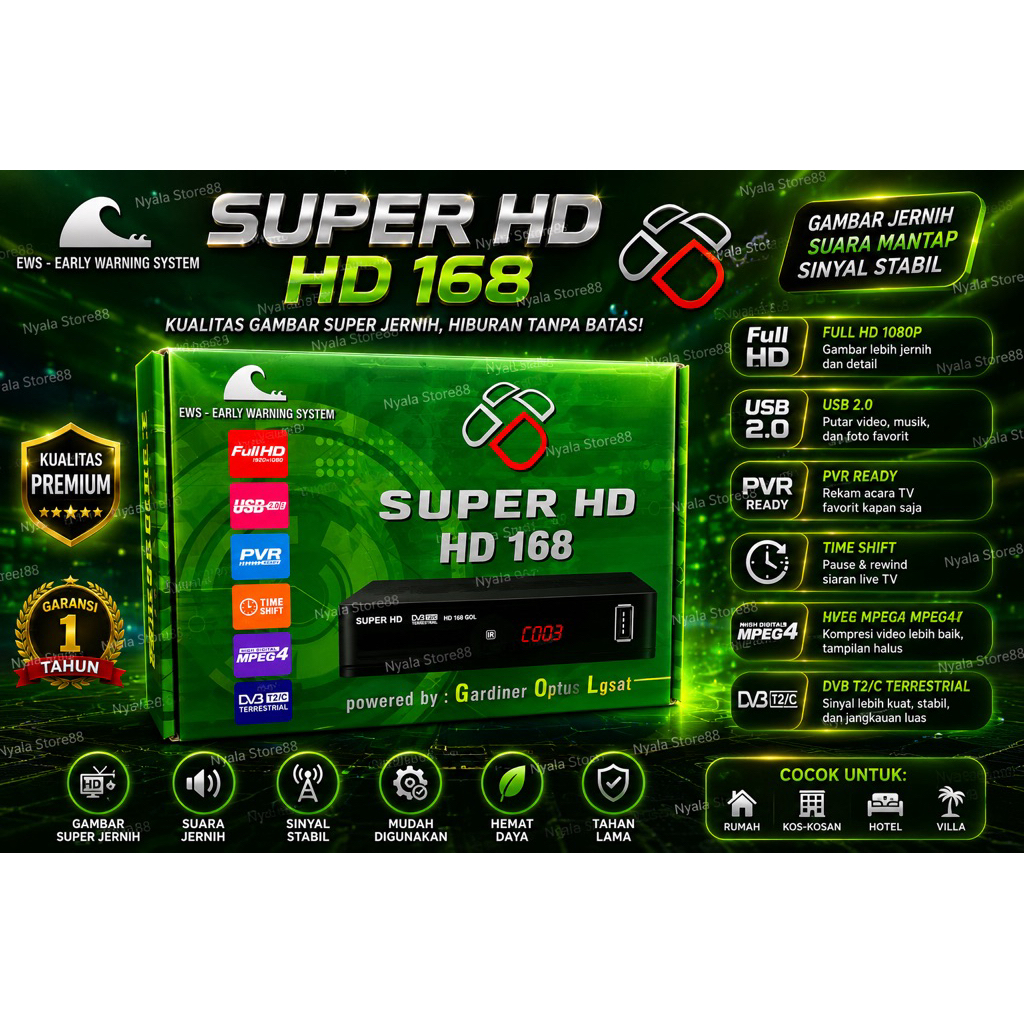 Set Top Box Super HD HD168 DVB-T2 Digital TV Receiver Full HD 1080P USB PVR EWS MPEG4 HDMI AV Garans