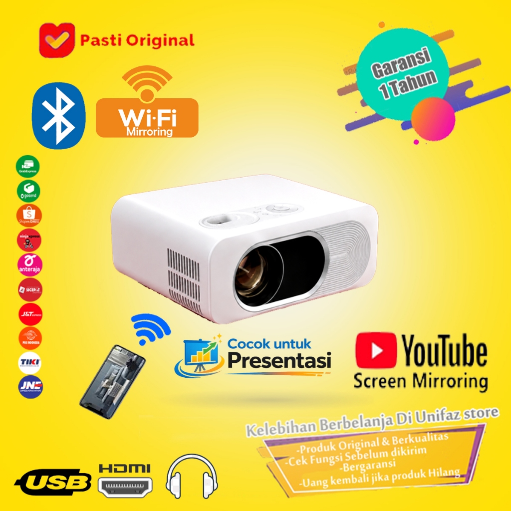 Proyektor ORIGINAL 100% Presentasi 10000 Lumens 1080p Projector mini Wireless Miracast Bluetooth