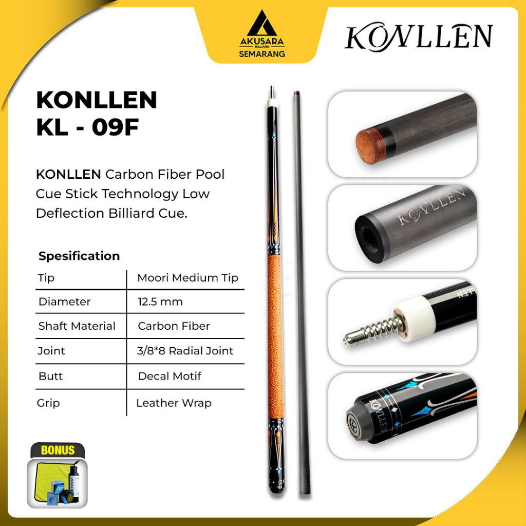 Konllen KL-09F Carbon Shaft Stik Billiard Cue Play Low Deflection