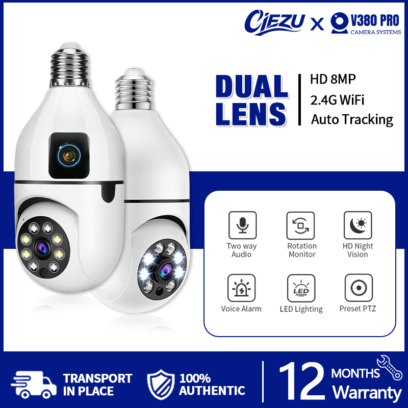 SR25 - V380 Pro Lampu CCTV Dual Kamera Wifi Full HD 360 Video Rotation Auto Tracking Security Alarm