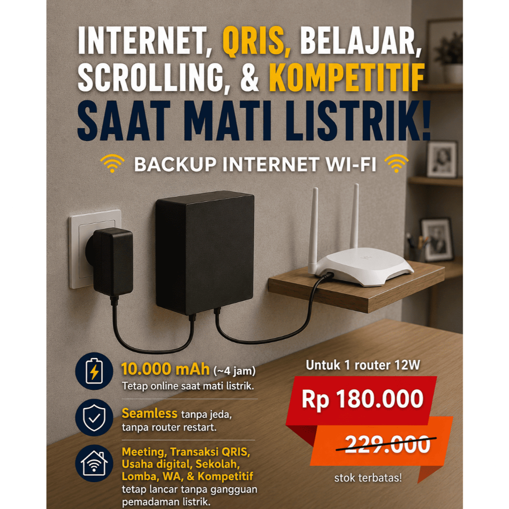UPS Wifi Router 10000mAh UPS DC Backup Listrik Modem Indihome Biznet Orbit Eznet First Media Power A