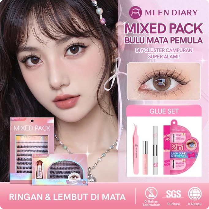 [READY STOCK+BPOM] ORIGINAL MLEN DIARY Wispy & Doll M Mixed Pack Eye Lash - Fake Lashes Extension Na