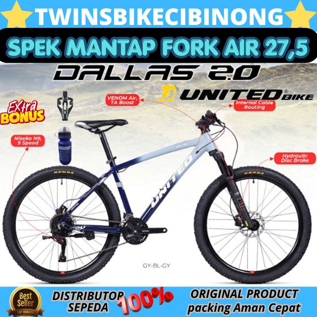 Sepeda Gunung MTB 27,5 UNITED DALLAS 2.0 HYDRAULIC FORK VENOM AIR 27SP