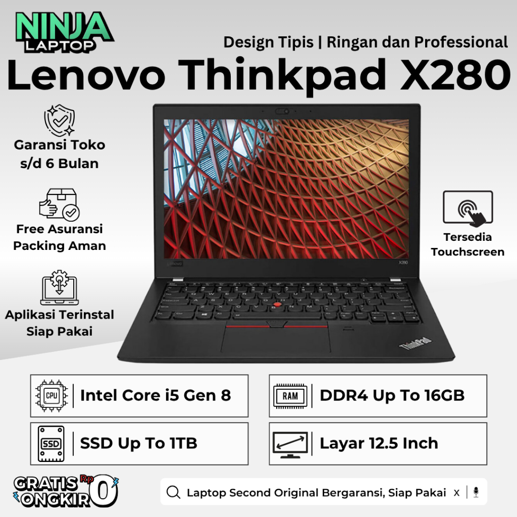 Lenovo Thinkpad X260 X270 X280 Core i7 / i5 Ram 16GB SSD 1TB Laptop Bekas Original Bergaransi Mulus