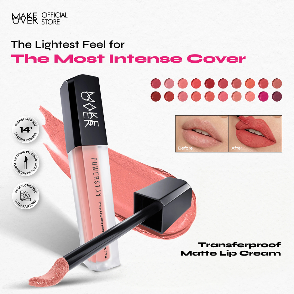 MAKE OVER Powerstay Transferproof Matte Lip Cream 4,5g - Lipcream x PANTONE Tahan Lama 14 Jam Long W
