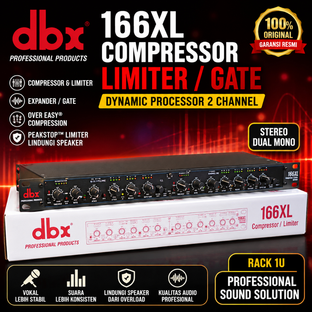 DBX 166XL Compressor Limiter Gate Original | Dynamic Processor 2 Channel Rack 1U