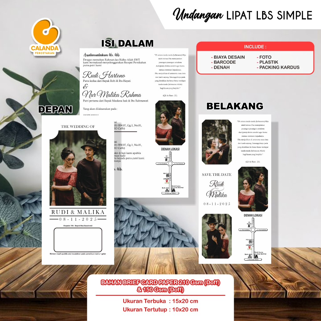 Undangan Pernikahan Lipat LBS_Simple – Undangan Custom & Murah / Free Foto, Free Desain Data Diri & 
