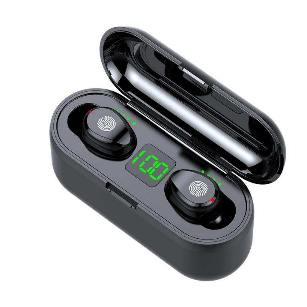 TWS F9 HITAM BLUETOOTH 5.3 EARPHONE WIRELESS POWER DISPLAY IPX6 BAS HIFI PO 15-20 HARI