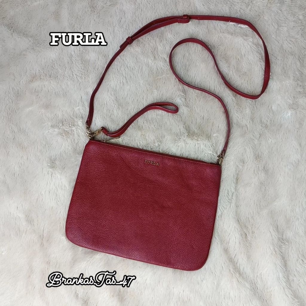 Furla Genuine Leather Crossbody Pochette Clutch Bag Second