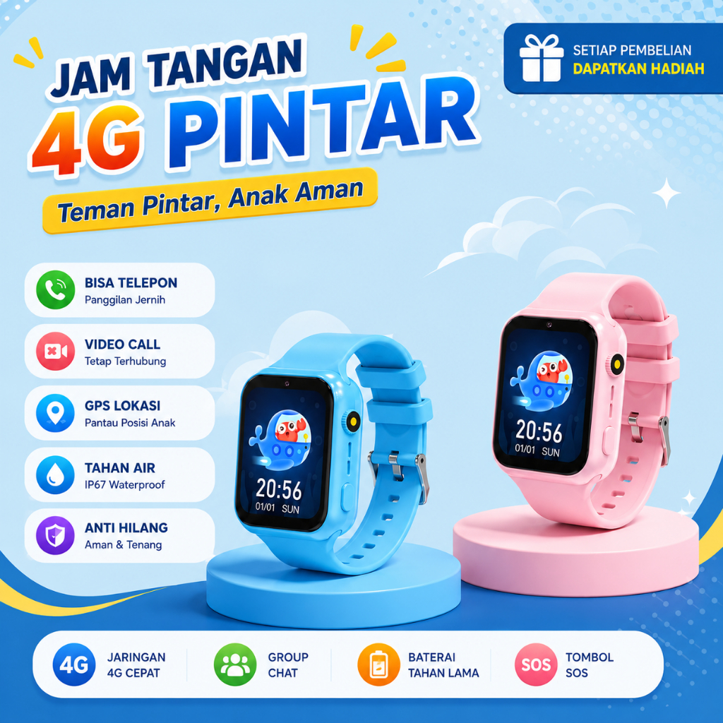 Anti Air Jam tangan anak X1- 4G Video call telepon Digital Smartwatch video call telepon call Gps SO