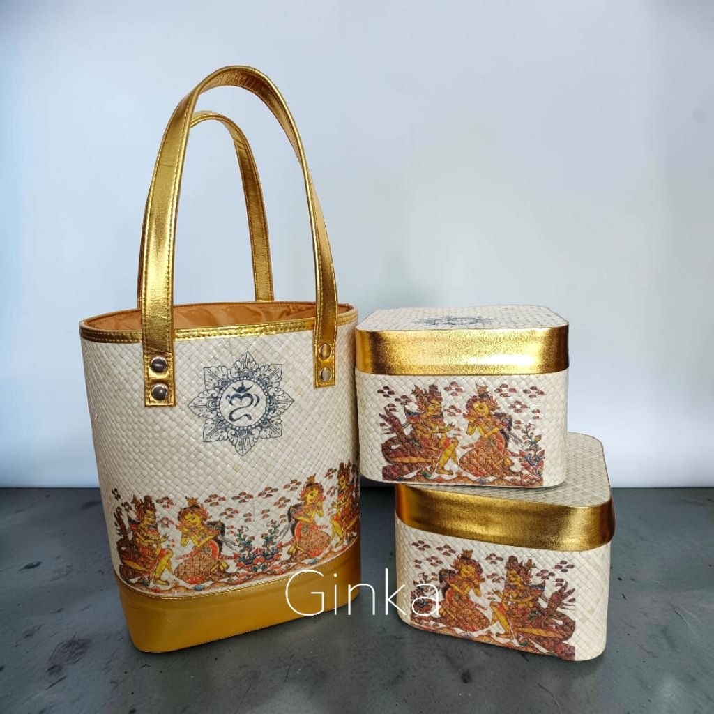Set tas keben anyaman pandan isi 2 keben