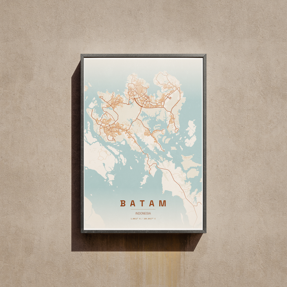 Batam City Map Wall Art Poster Peta Kota Batam Hiasan Dinding Aesthetic Ukuran A3