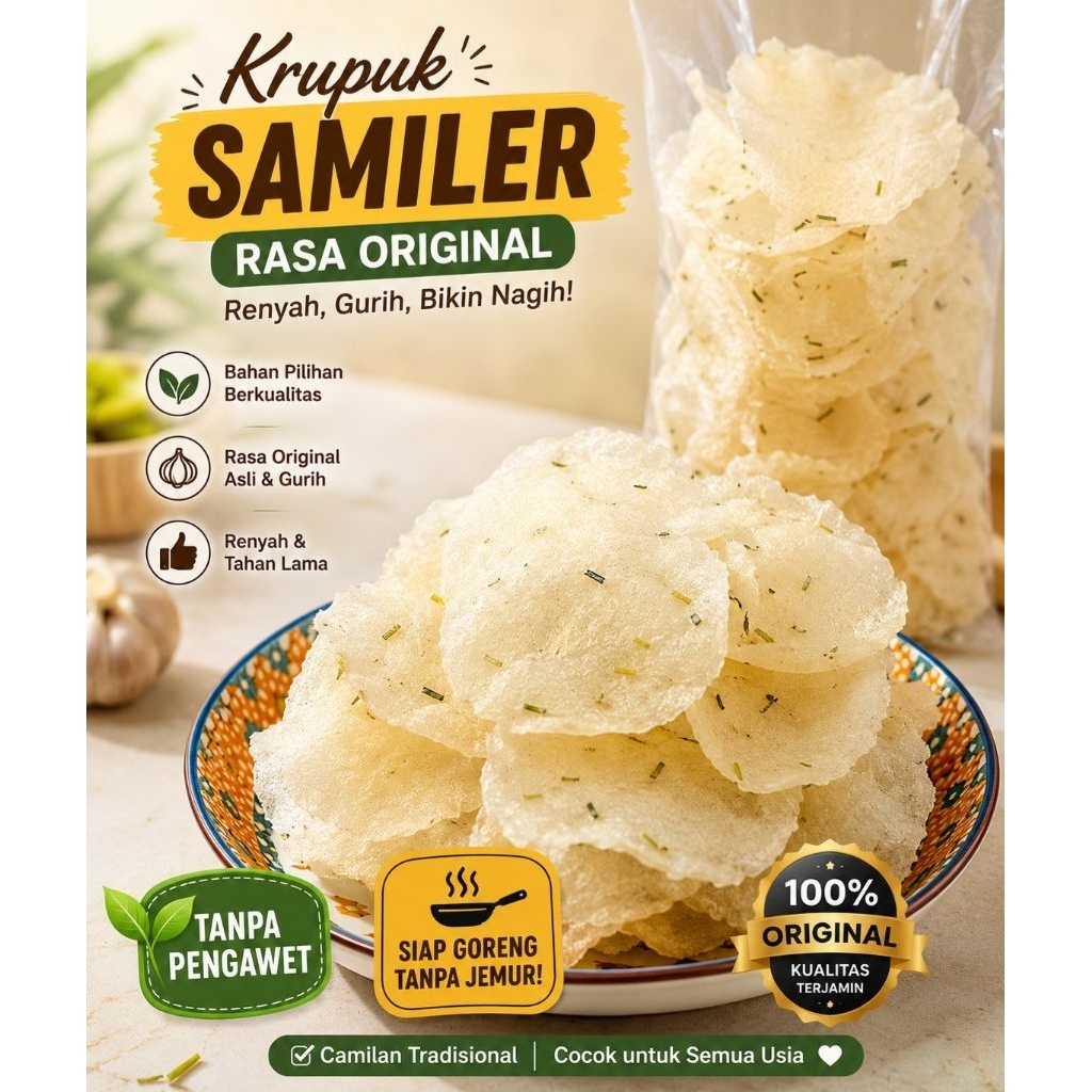 Kerupuk Singkong Samiler Kripik Sermier / Opak Original Gurih Renyah - 250 gr Mentah Siap Goreng