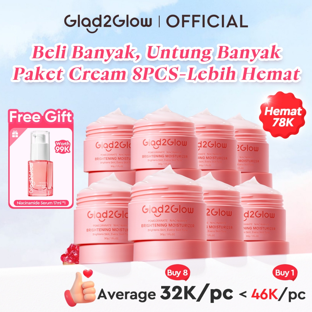 [Hemat 8PCS]Glad2Glow Moisturizer Series Mencerahkan Pencerah Wajah Anti Jerawat Penuaan Hilangkan F