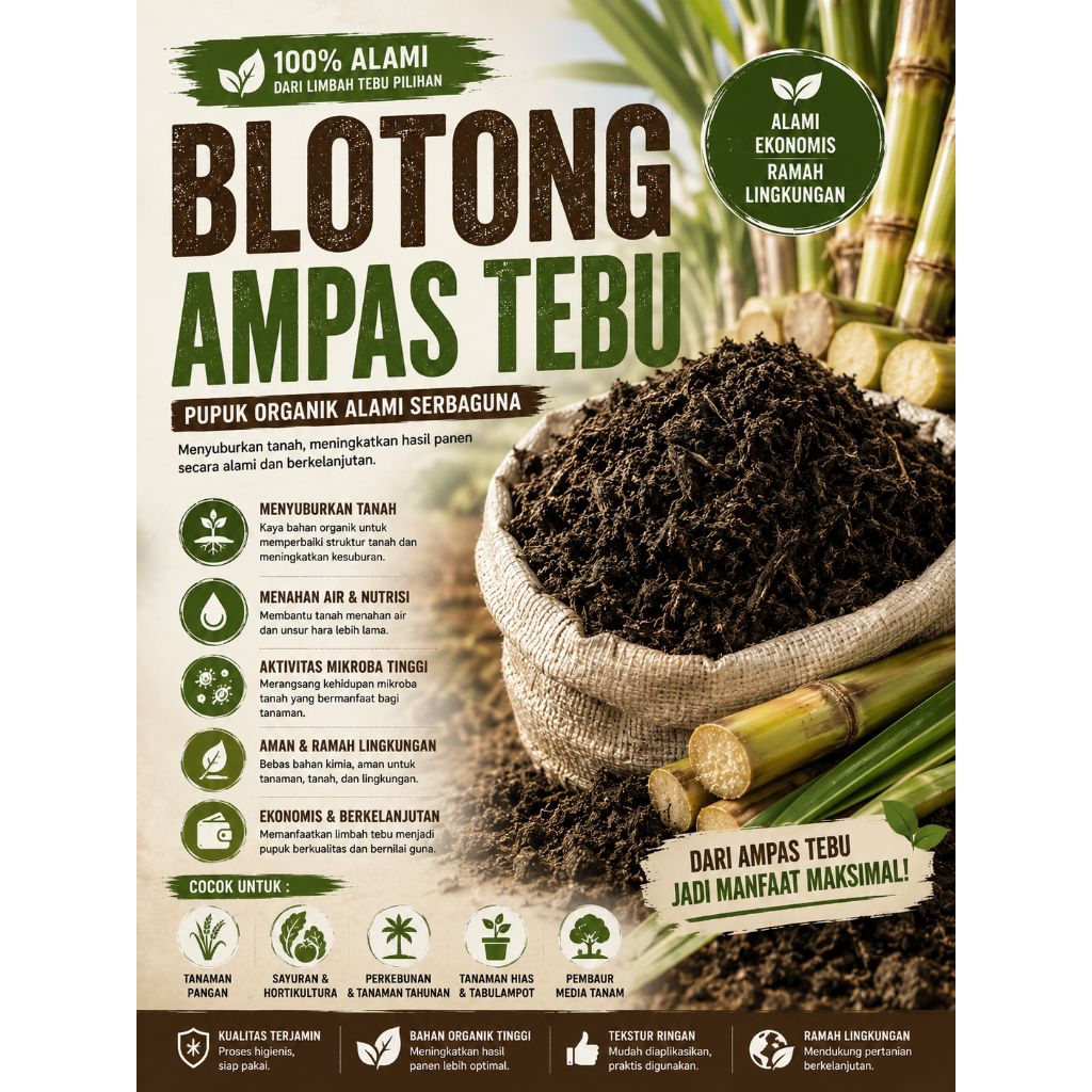 Blotong murni ampas tebu untuk pupuk organik 1kg