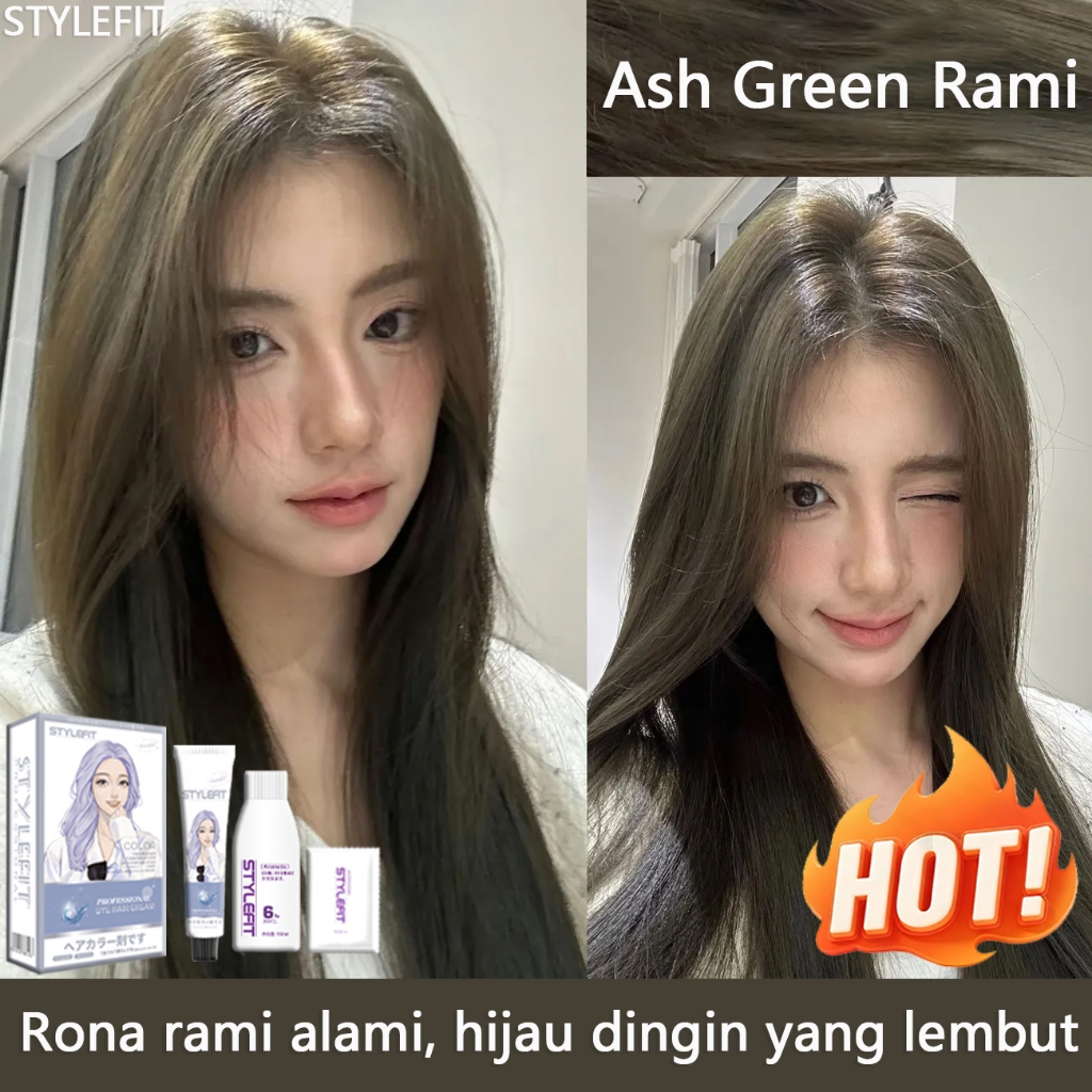 [Beli 100ml Gratis 100ml] Pewarna Rambut Ramie STYLE FIT Ash Green * 200ml. Tidak perlu pemutihan, e