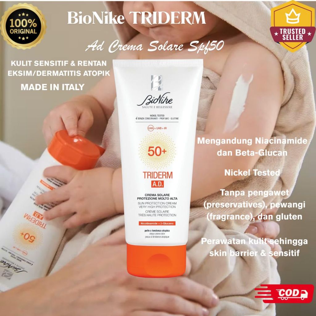 SUNSCREEN KULIT EKSIM/DERMATITIS ATOPIK BIONIKE TRIDERM MADE ITALY PR3LOVED ORIGINAL