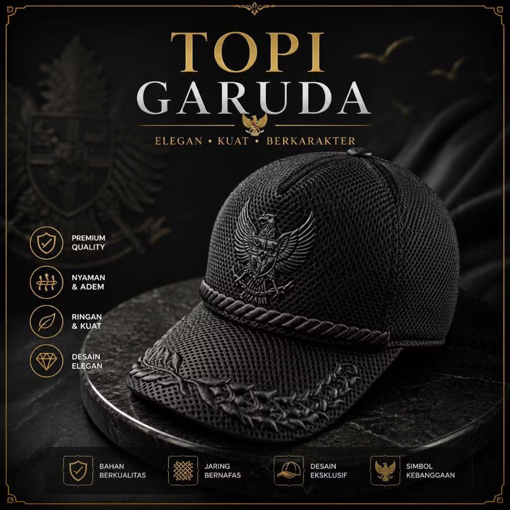 Topi Garuda Full Hitam - Topi Perangkat Desa Full Hitam