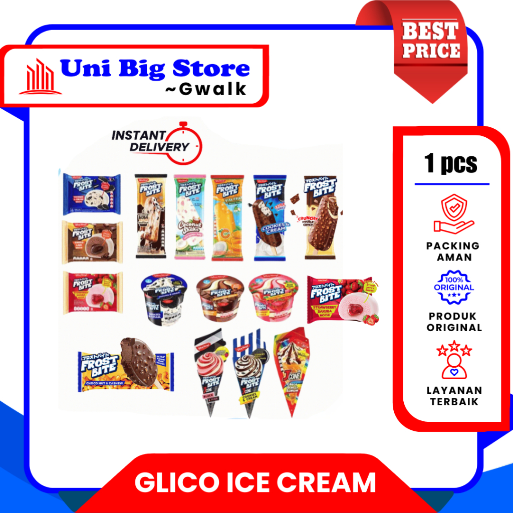 Glico Wings Ice Cream Es Krim FROST BITE Boba Milk Tea | Choco Lava | Cookies Cream Mochi | Coconut 