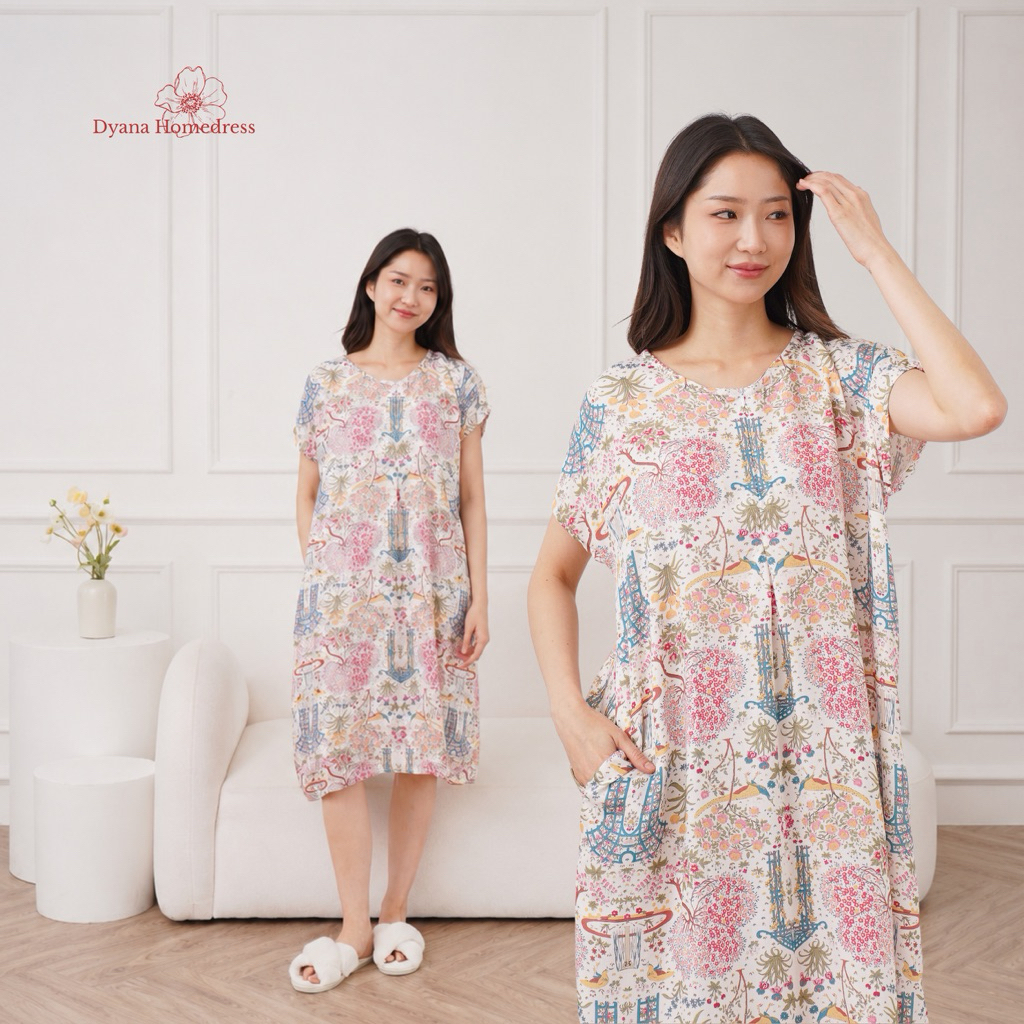 RORA Daster midi Rayon Premium, Saku Praktis, Busui Friendly