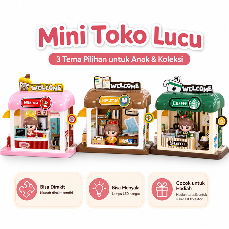 Mr.Toys Mainan Miniatur Toko Lucu DIY Bisa Dirakit dengan Lampu, Mini Scene Milk Tea Book Coffee Sho