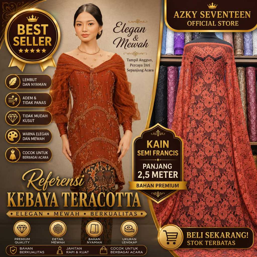 KAIN BROKAT SEMI FRANCIS AISYAH BAHAN PREMIUM BAKAL KEBAYA MODERN MOTIF STRIPES AND FOWER VINTAGE IS