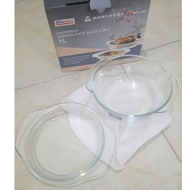 casserole borosilicate glass 2in1 1liter baru