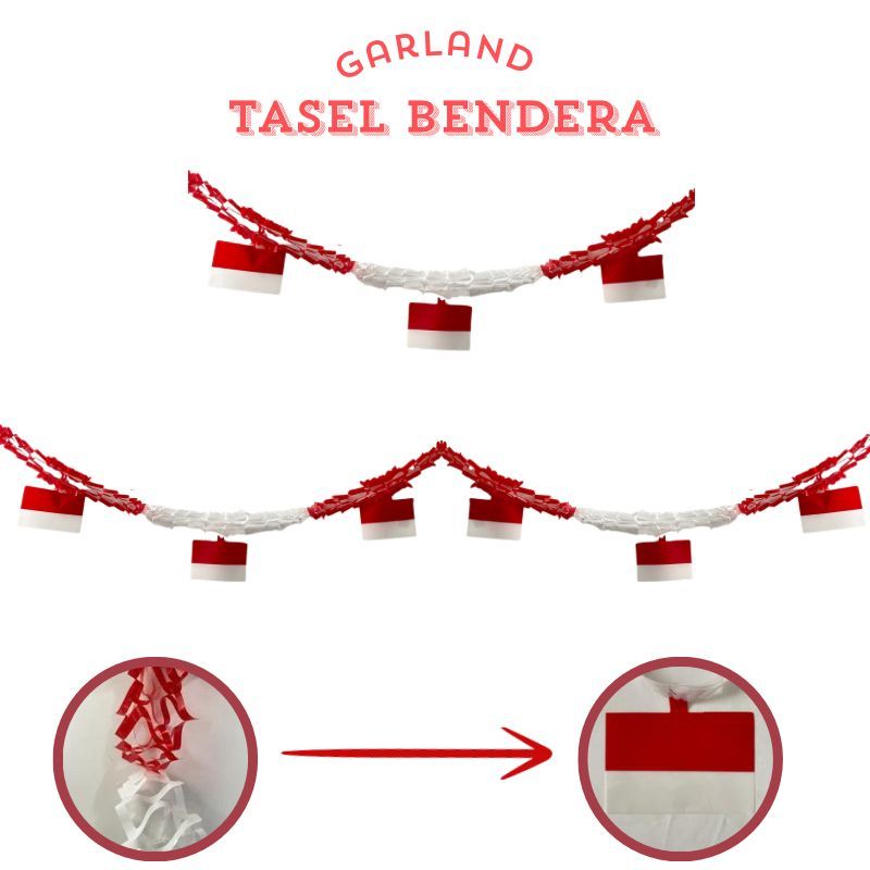 GARLAND TARIK MOTIF BENDERA  MERAH PUTIH UKURAN 4 METER/GARLAND TARIK/MERAH PUTIH