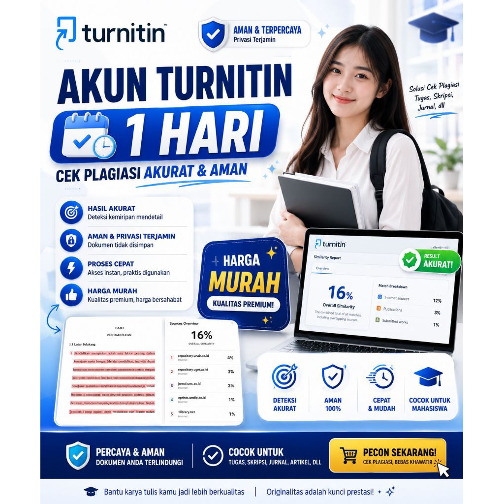Akun Turnitin 1 Hari | Cek Plagiasi Dokumen & Similarity Report | Skripsi Jurnal Tesis Cepat
