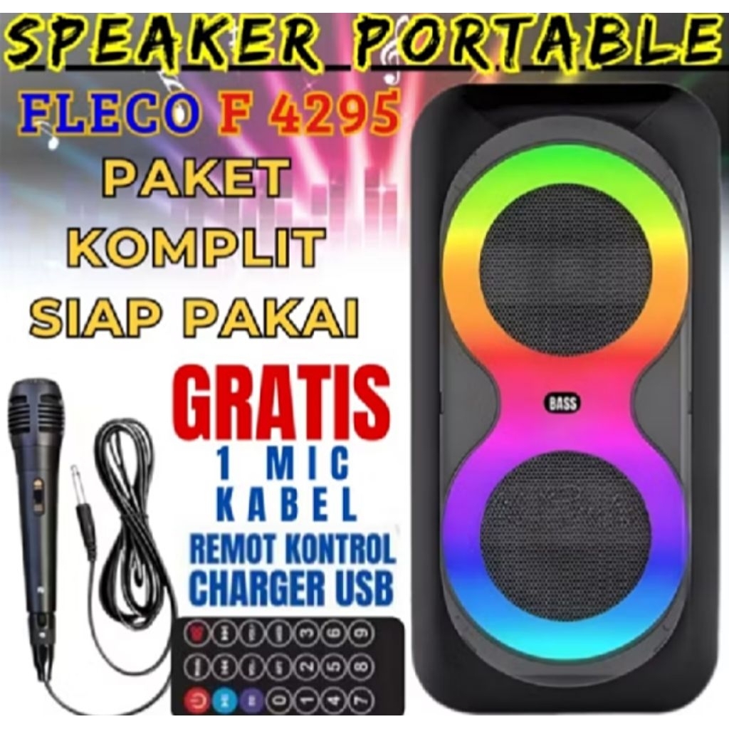 TERBARU 2026 SPEAKER BLUETOOTH PORTABEL SUPERBASS FLECO F-4295 BISA KARAOKE