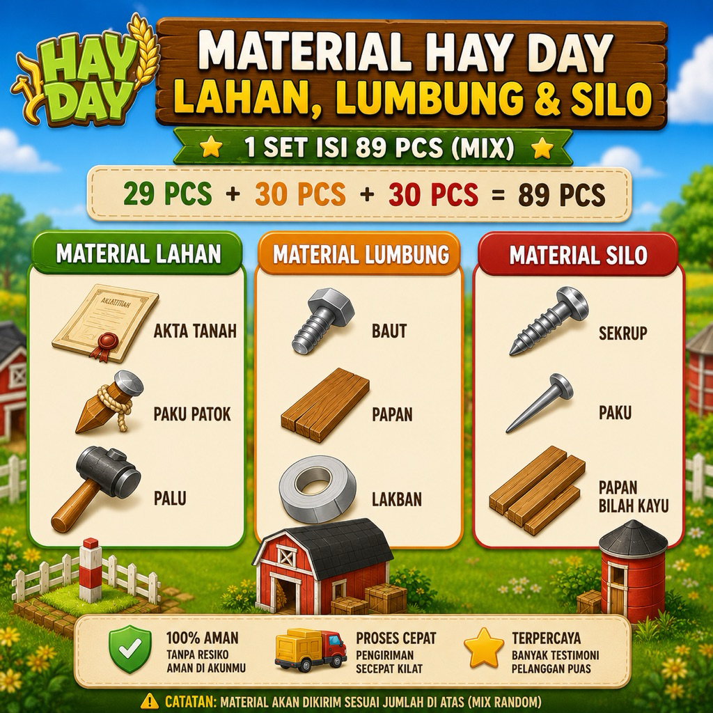material hayday lahan, lumbung, silo