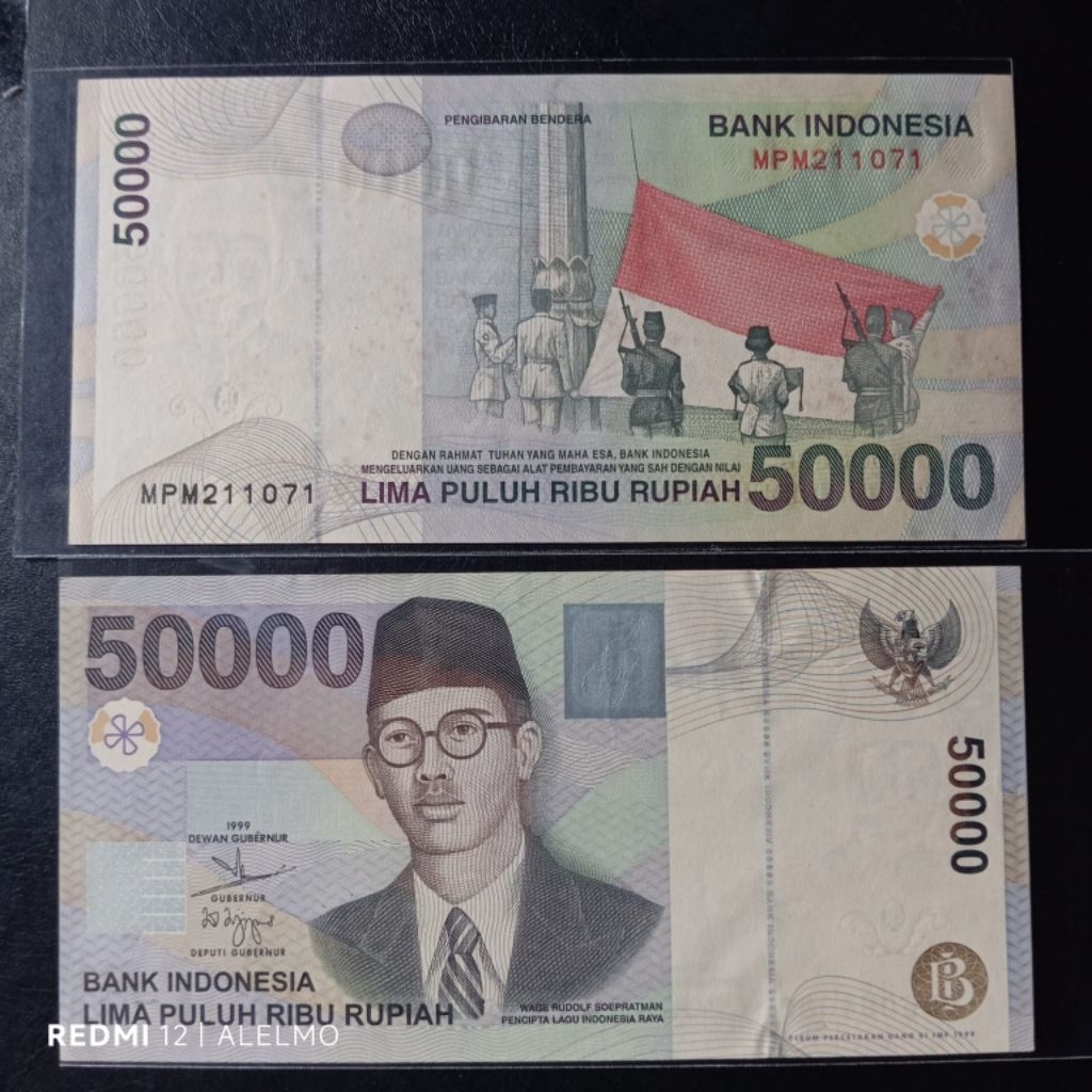 uang kertas 50000 rupiah WR Supratman tahun 1999 baru asli