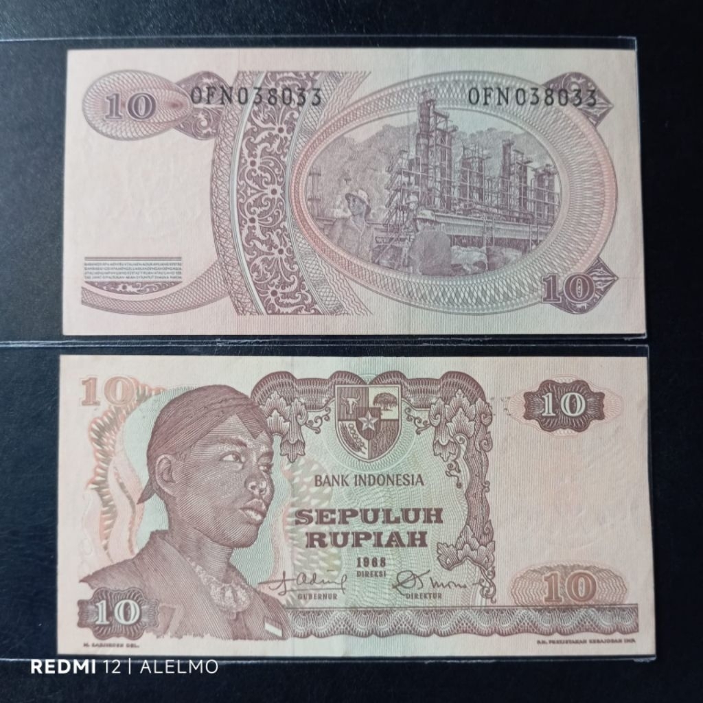 10 rupiah Sudirman tahun 1968 uang kertas baru asli