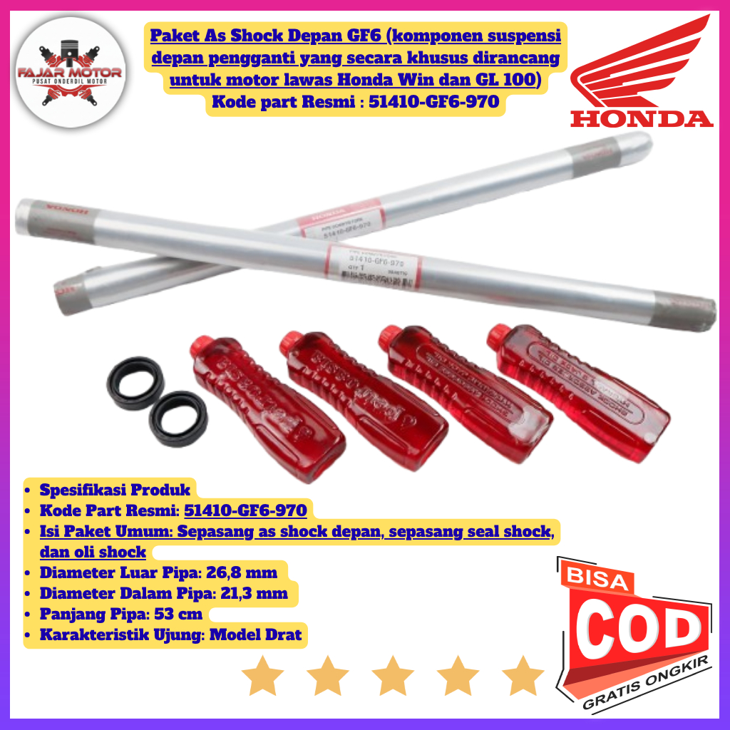 AS Sok Depan WIN & GL 100 shock GF6 Original Quality Honda ori premium 51410-GF6-970 DRAT/KLIP