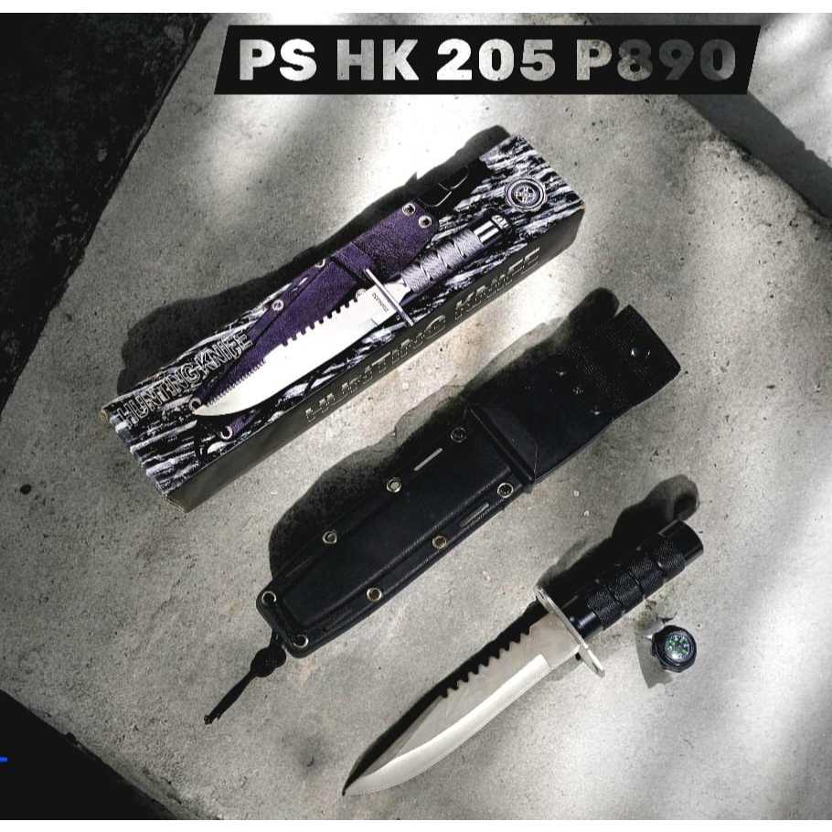 Pisau Sangkur Tactical PS HK205 P890 Fixed Blade Hunting Knife Outdoor Camping Survival dengan Sarun