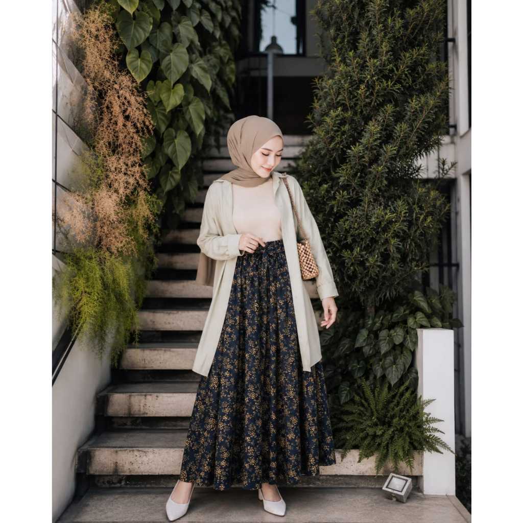 Rok Payung Wanita Motif Bunga Rok Bunga Panjang Adem Halus