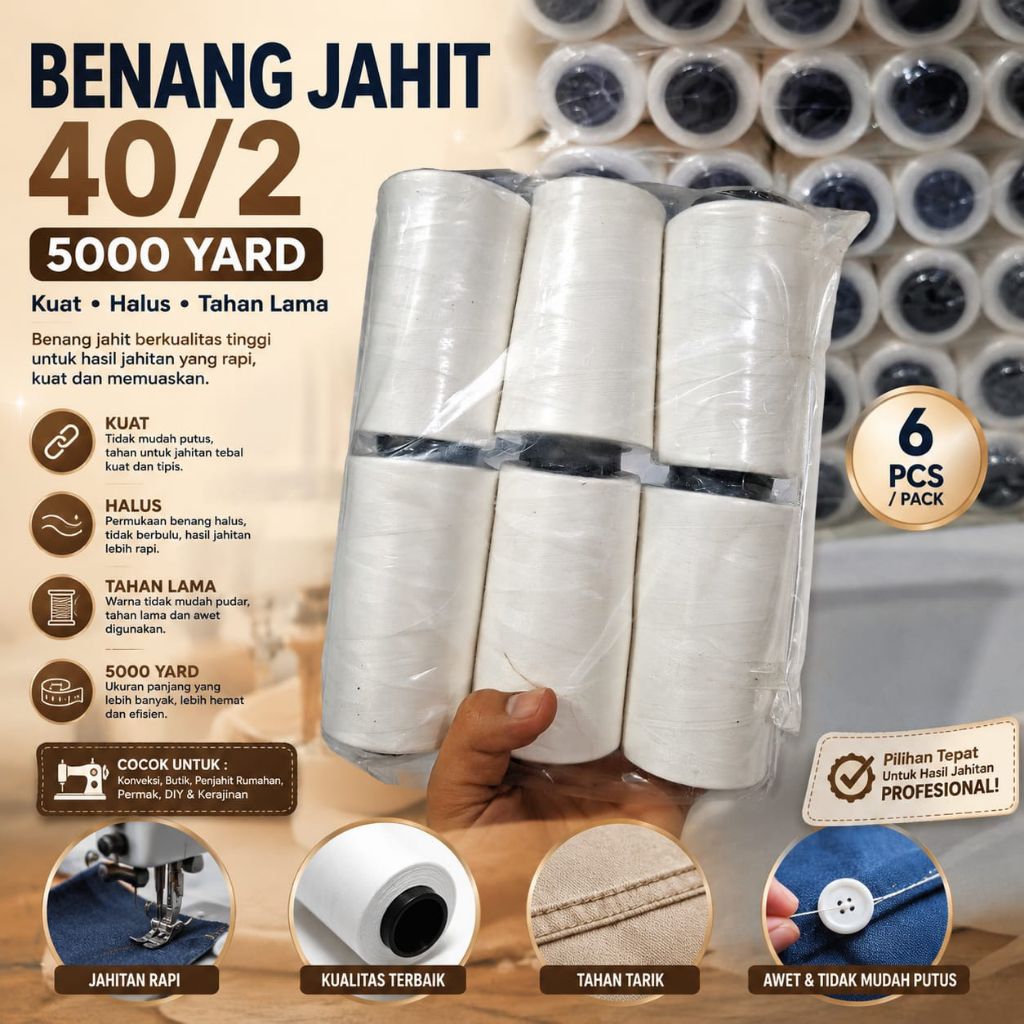 Benang Obras Polyester Putih and Hitam Cone Besar – Benang Jahit Mesin Obras & Overdeck