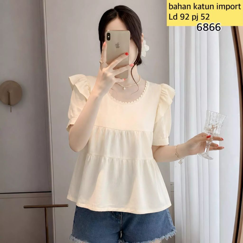 PREMIUM Blouse katun Lis renda 6866DNY bahan katun import Baju import premium Pakaian wanita blouse 