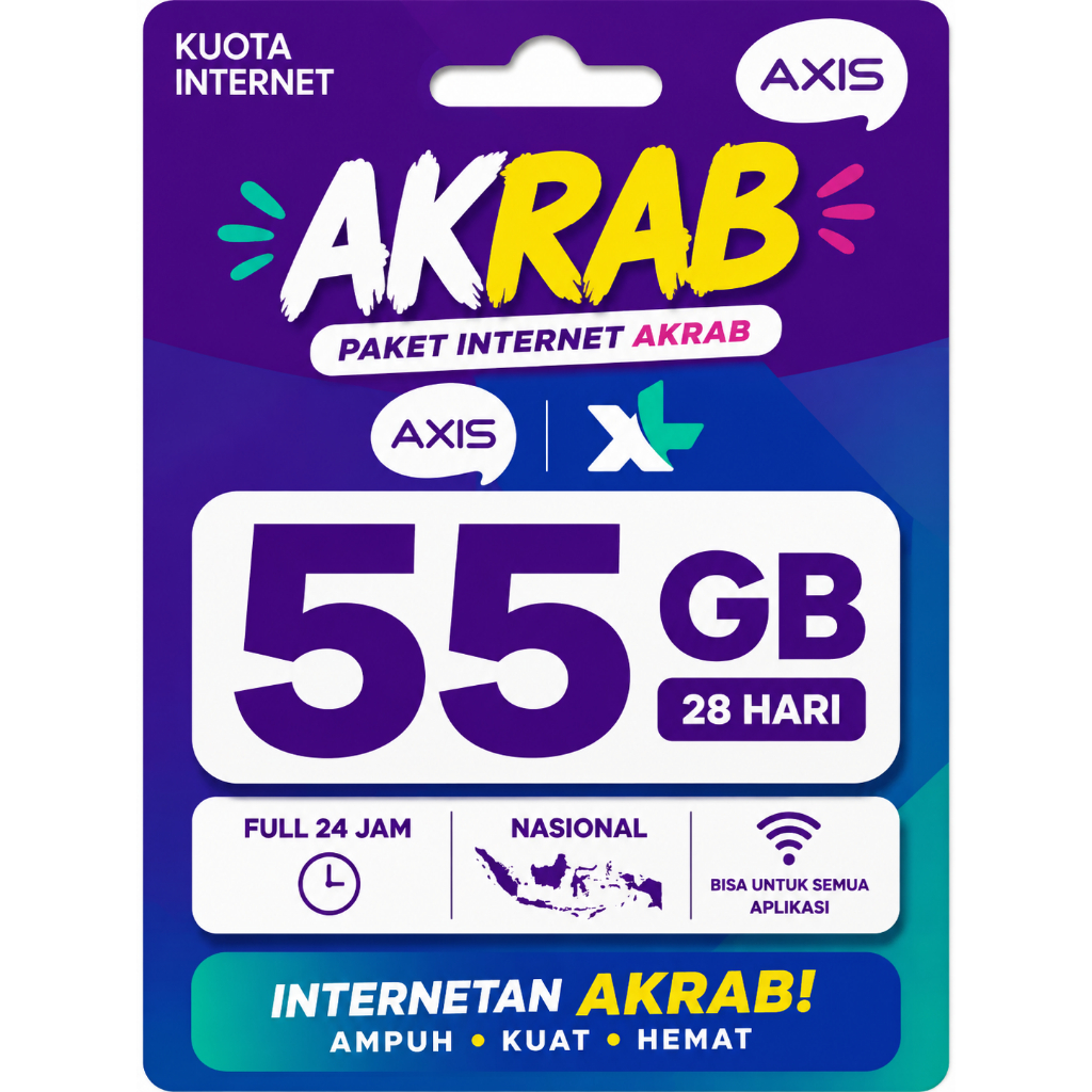 Kuota Akrab XL AXIS 55GB 28 Hari Full 24 Jam Nasional | Data Bersama Resmi | Aktif Cepat