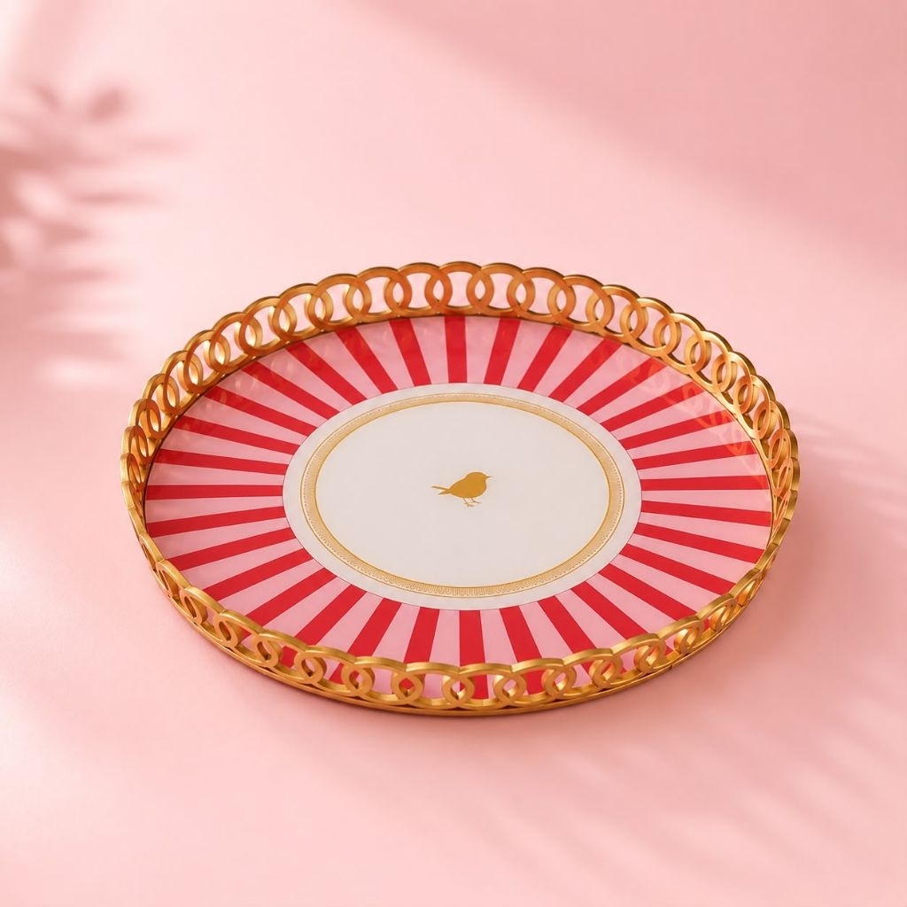 Nampan Pink Merah Ring Nampan Oval Baki Pink Gold Tray Nampan Emas Tray Ori Turki