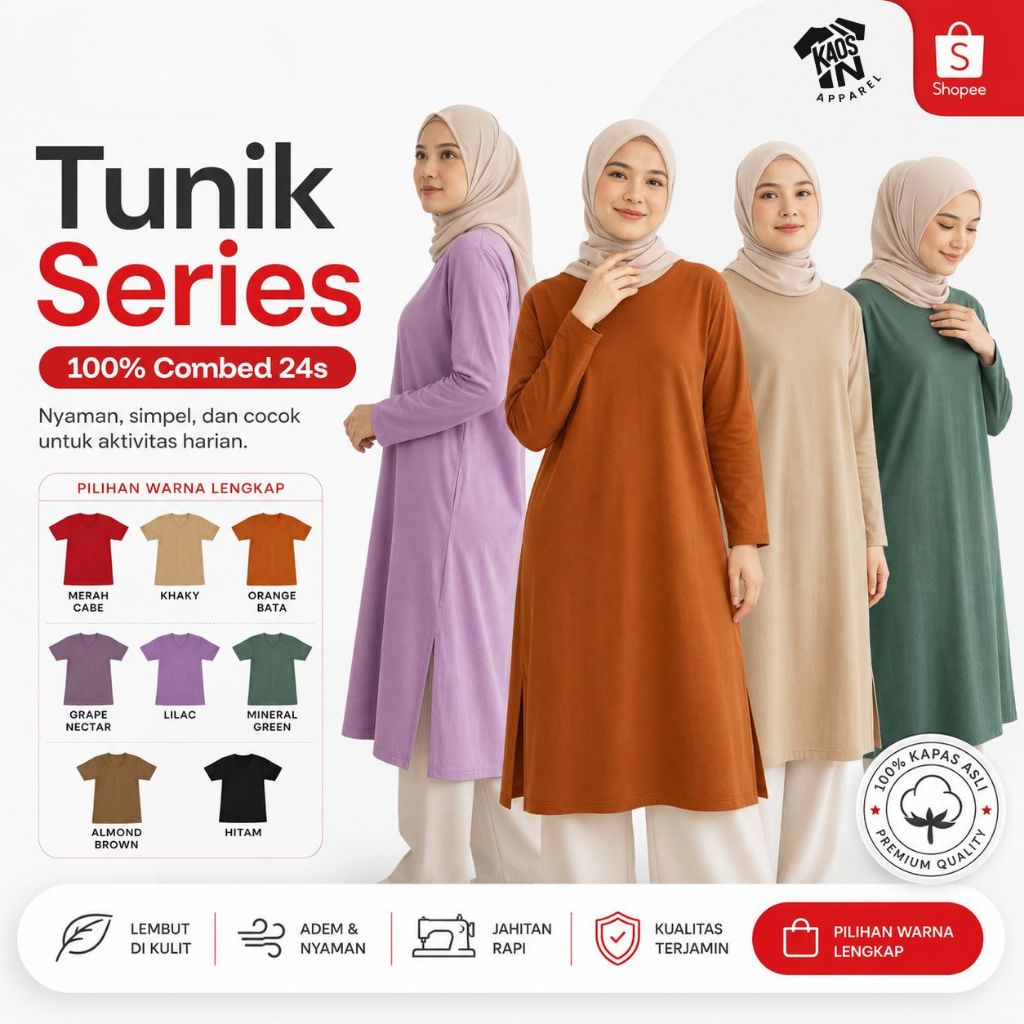 KAOS TUNIK PREMIUM COMBED 24s (SIZE S - 2XL)