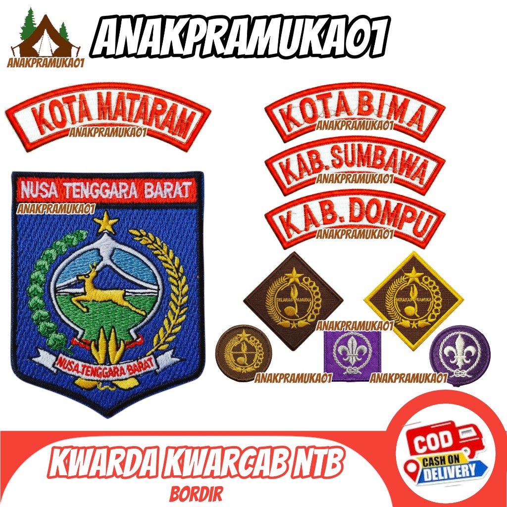 Badge bed Atribut Pramuka kwarda | kwarcab NUSA TENGGARA BARAT lokasi pramuka seluruh NTB bordir