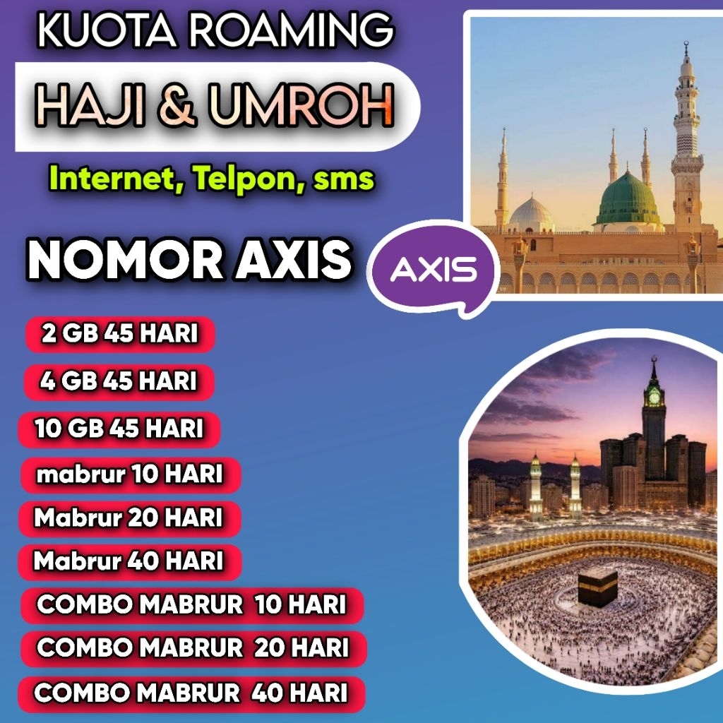 paket kuota internet roaming haji dan umroh Axis 10 20 40hari full 24 jam PROMO MURAH