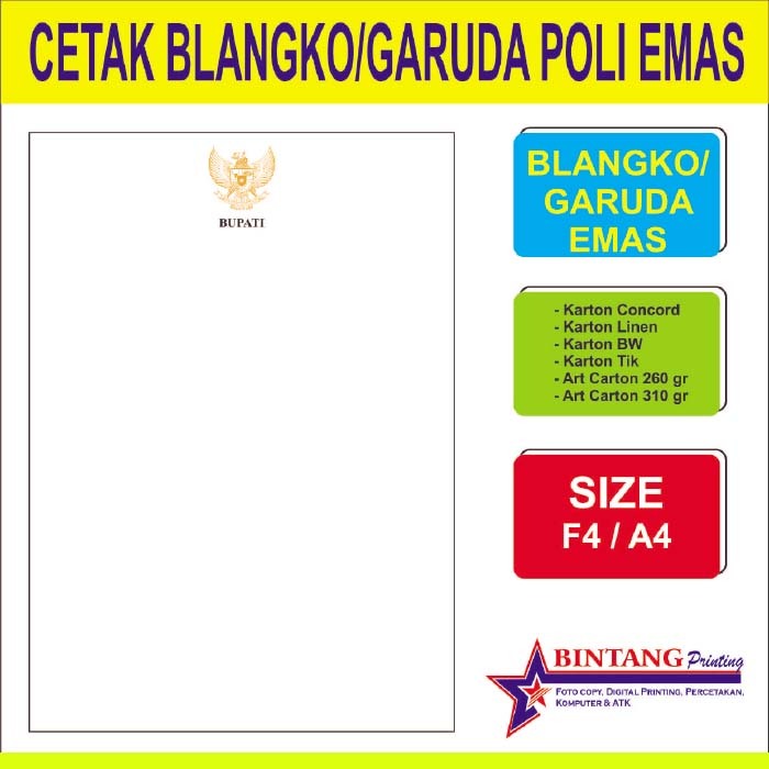 Cetak Kop Surat Poli Emas Garuda / Logo Instansi bahan Concord 90 Gr /HVS 100 Gram Murah dan Murah 2