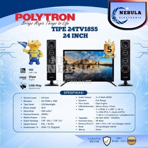 LED TV POLYTRON 24 INCH DIGITAL TV /LED POLYTRON 24 INCH CINEMAX BARU BERGARANSI RESMI