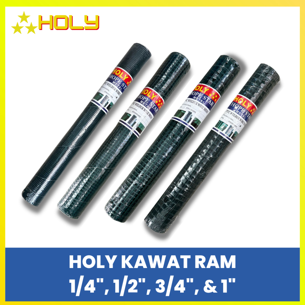 1 Roll Kawat Ram Hijau HOLY 0.9x10m Kawat Loket PVC Pagar Kandang Net Anti Karat Ukuran 1/4 1/2 3/4 