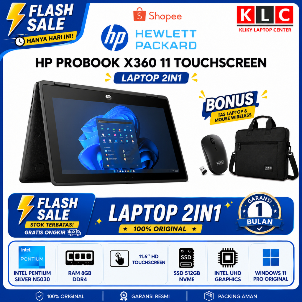 FLASH SALE HP PROBOOK X360 11 Intel Quadcore N5030 8GB 512GB SSD Touchscreen Windows 11 Pro