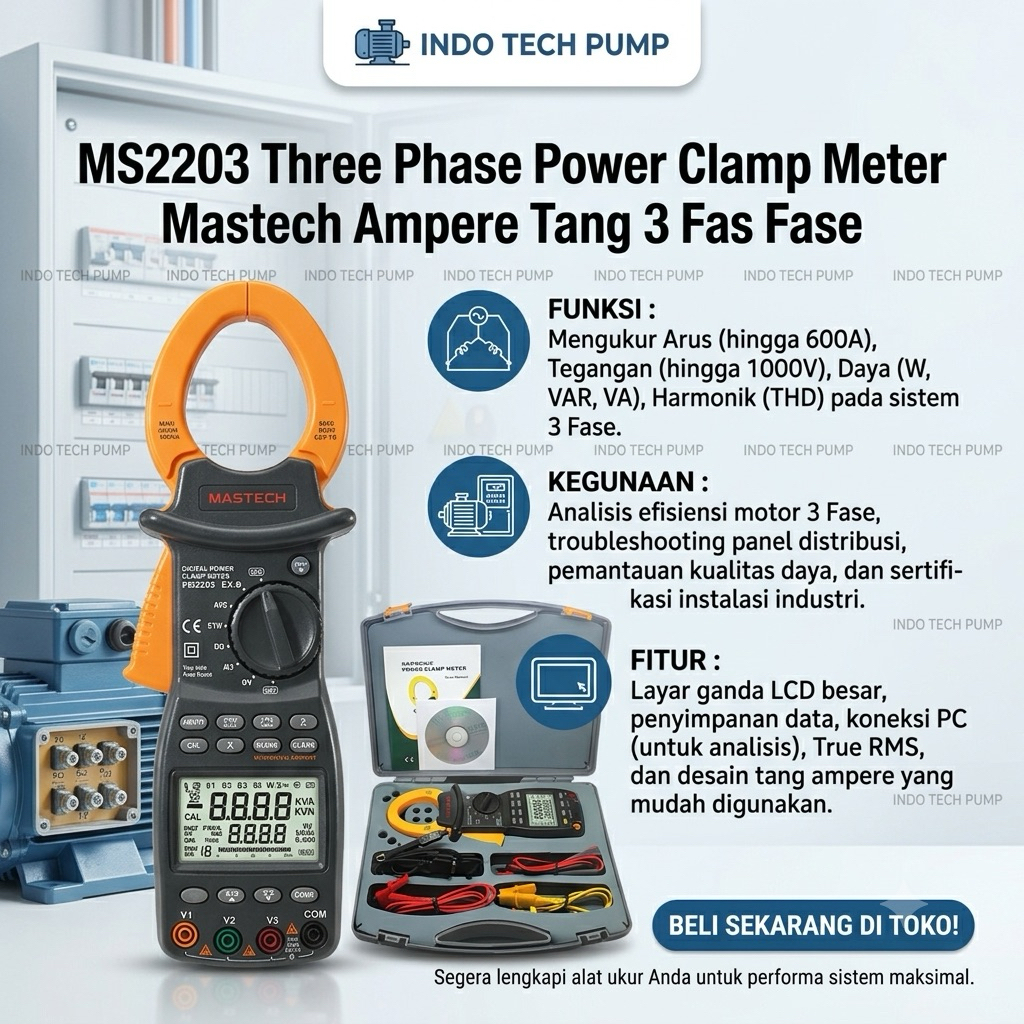 MS2203 Three Phase Power Clamp Meter Mastech Ampere Tang 3 Fas Fase